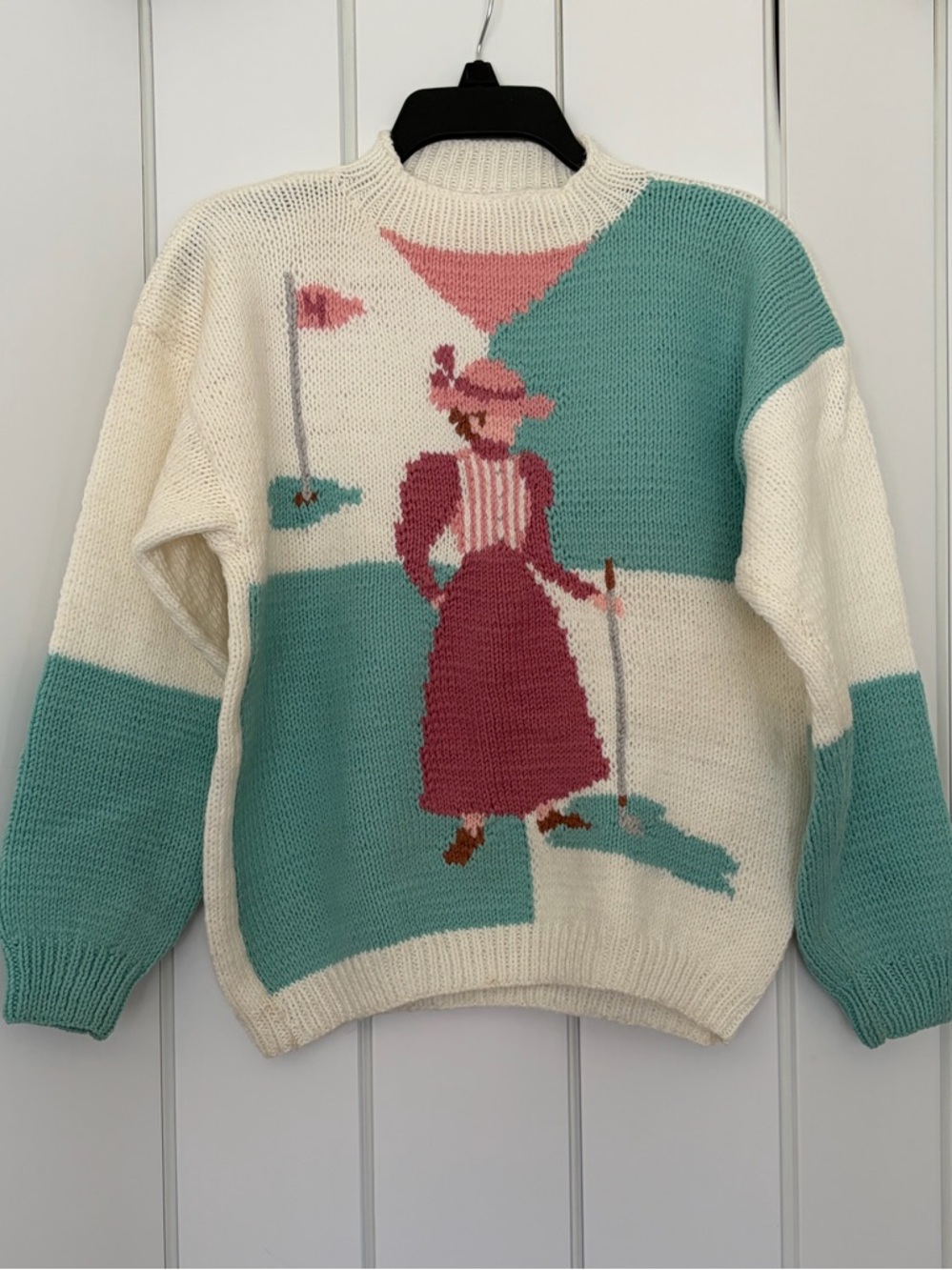 Unbranded‎ Vintage-inspired Crewneck Sweater with Pink Lady Golfer Motif